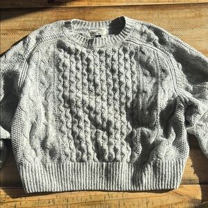 Gray Cropped Cable Knit Sweater